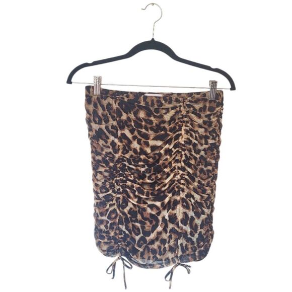 Urban Outfitters Women's Leopard Print Mesh Ruched Front Mini Skirt Size M - Picture 1 of 5
